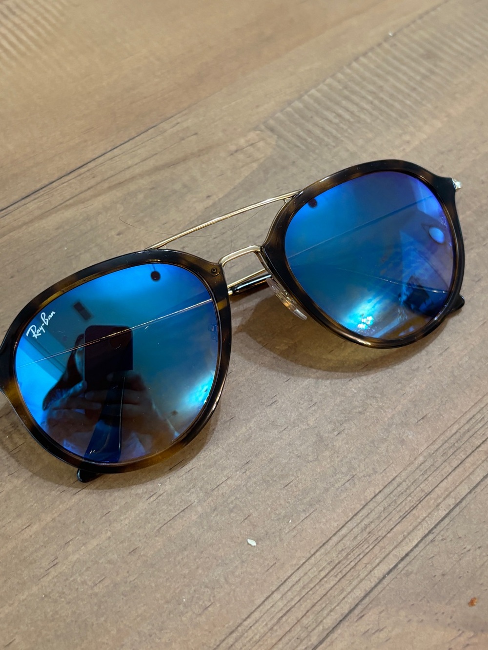 Ray-Ban Tortoiseshell Frame Sunglasses with Blue Lenses